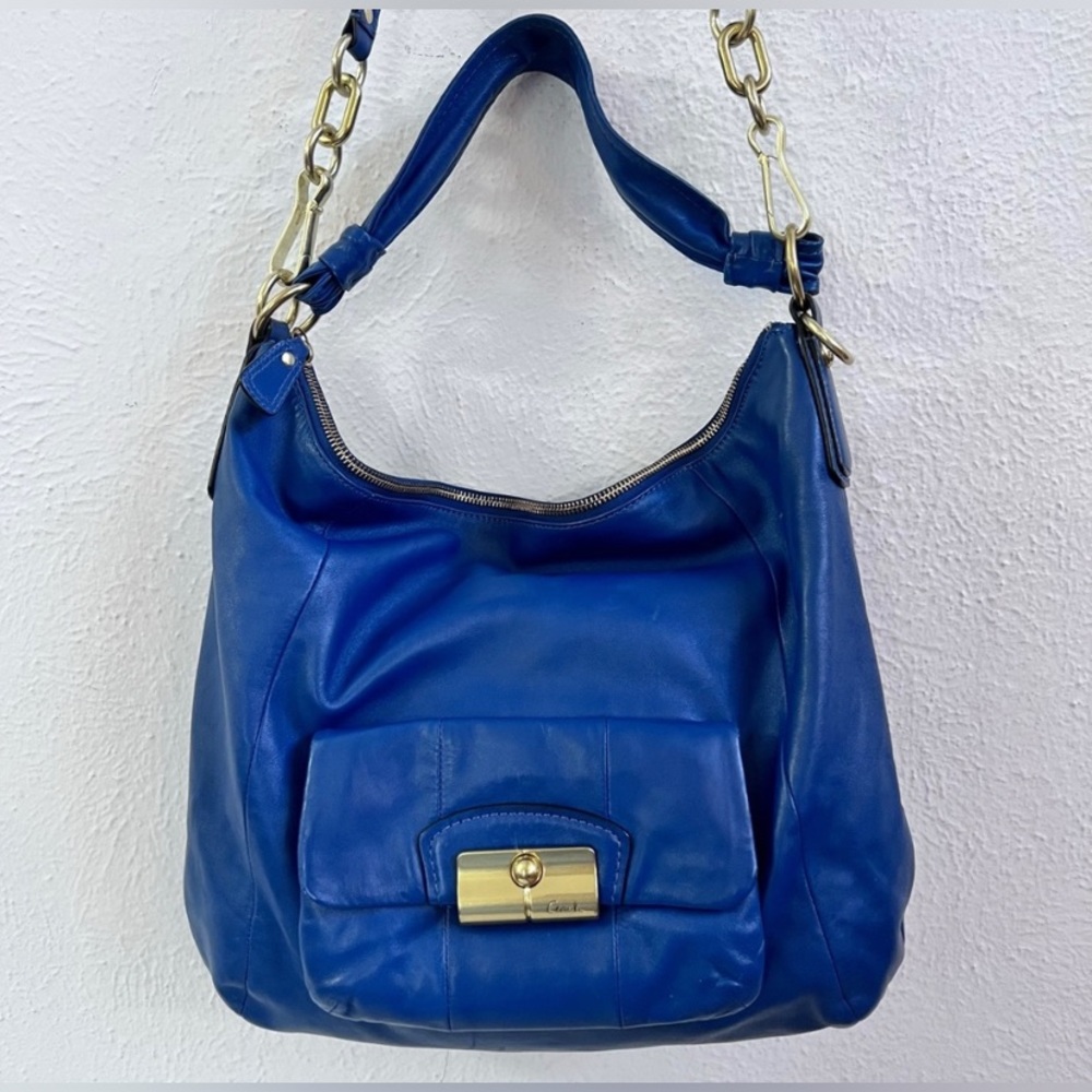 Coach Blue Leather Hobo Crossbody with Gold Hardware